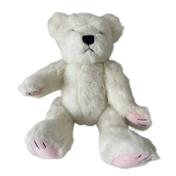 Vintage PBC International Teddy Bear Stuffed Plush White 18” Jointed Pink Paws - Picture 2 of 9